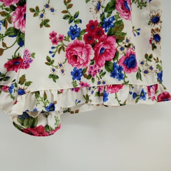 Forever 21 White Floral Ruffle Shorts Pink Blue Flowers L Spring Hidden Zipper - Picture 7 of 9